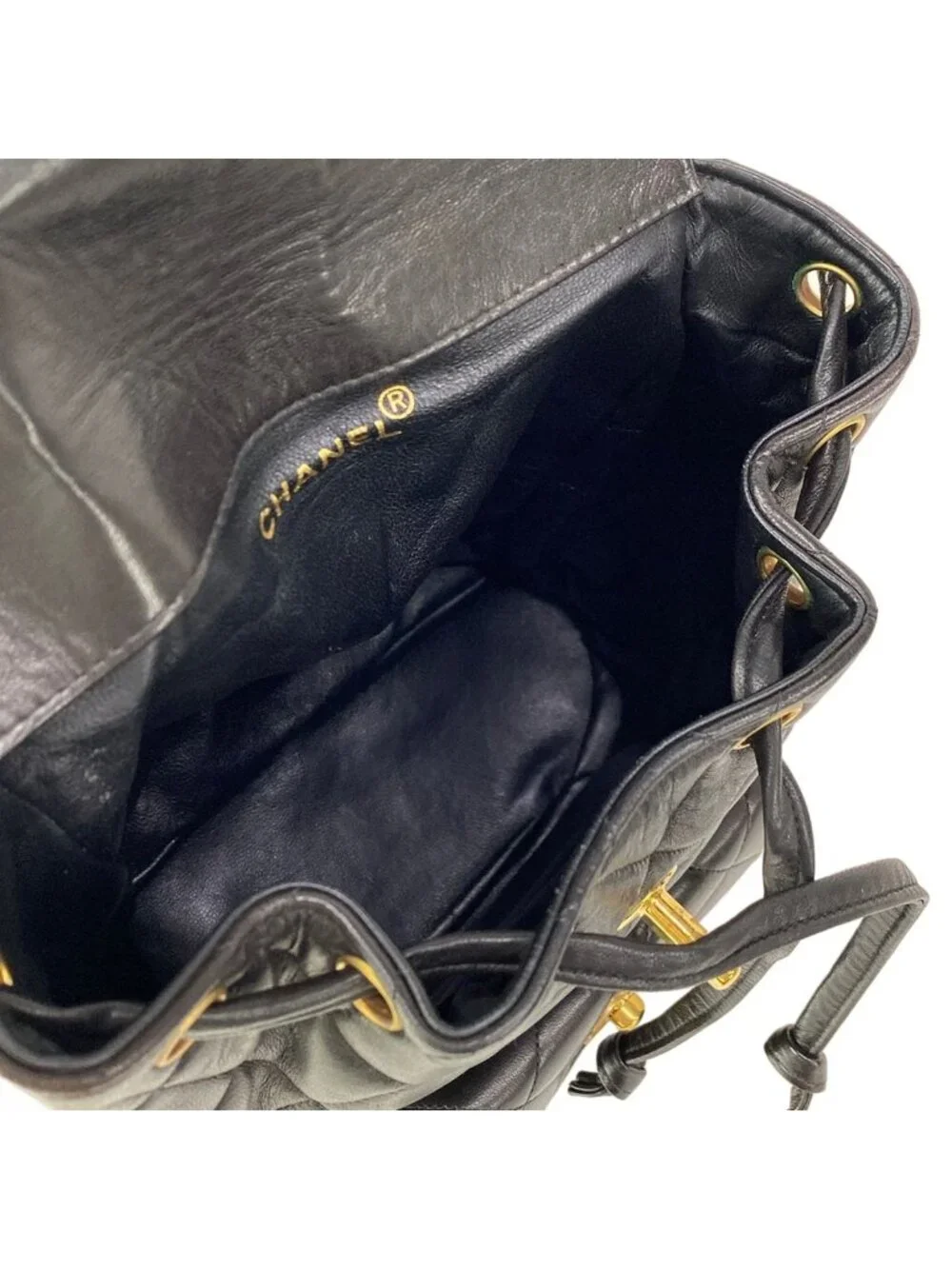Chanel Backpack Quilted Black Chain Shoulder Gold Lambskin